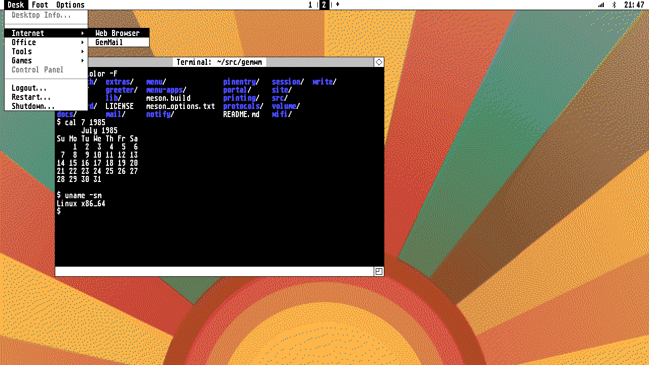 The Desk menu, with its Internet submenu